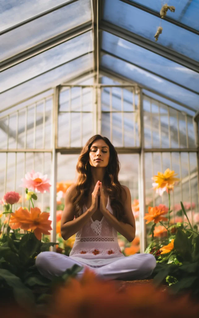 Mujer meditando buscando y paz y armonía