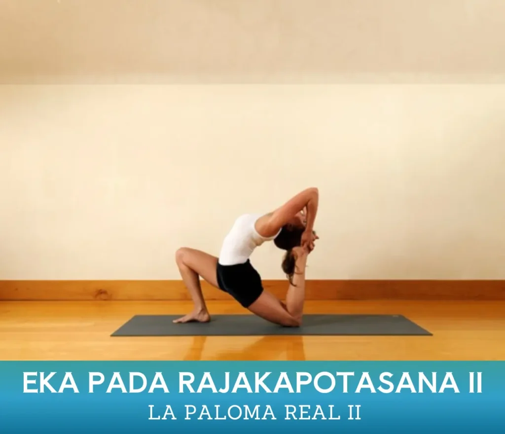 Mujer realizando yoga, practicando la postura de la paloma real II